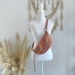 Rebecca Minkoff shearling crossbody sling bum bag sherpa leather dusty peach